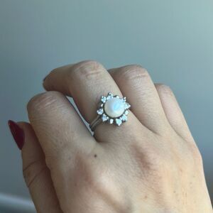 Sterling silver ring with real pearl and CZ.